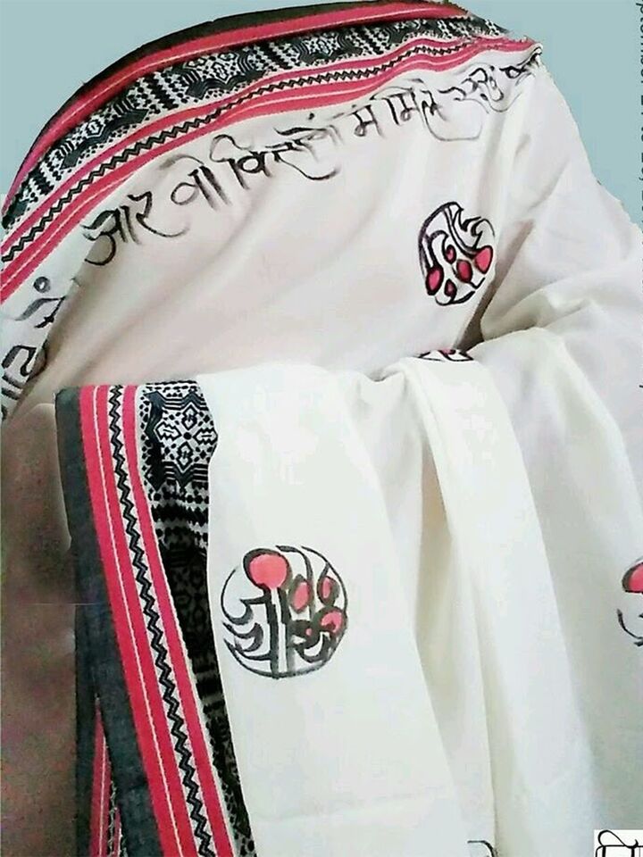 Cotton saree with hand calligraphy