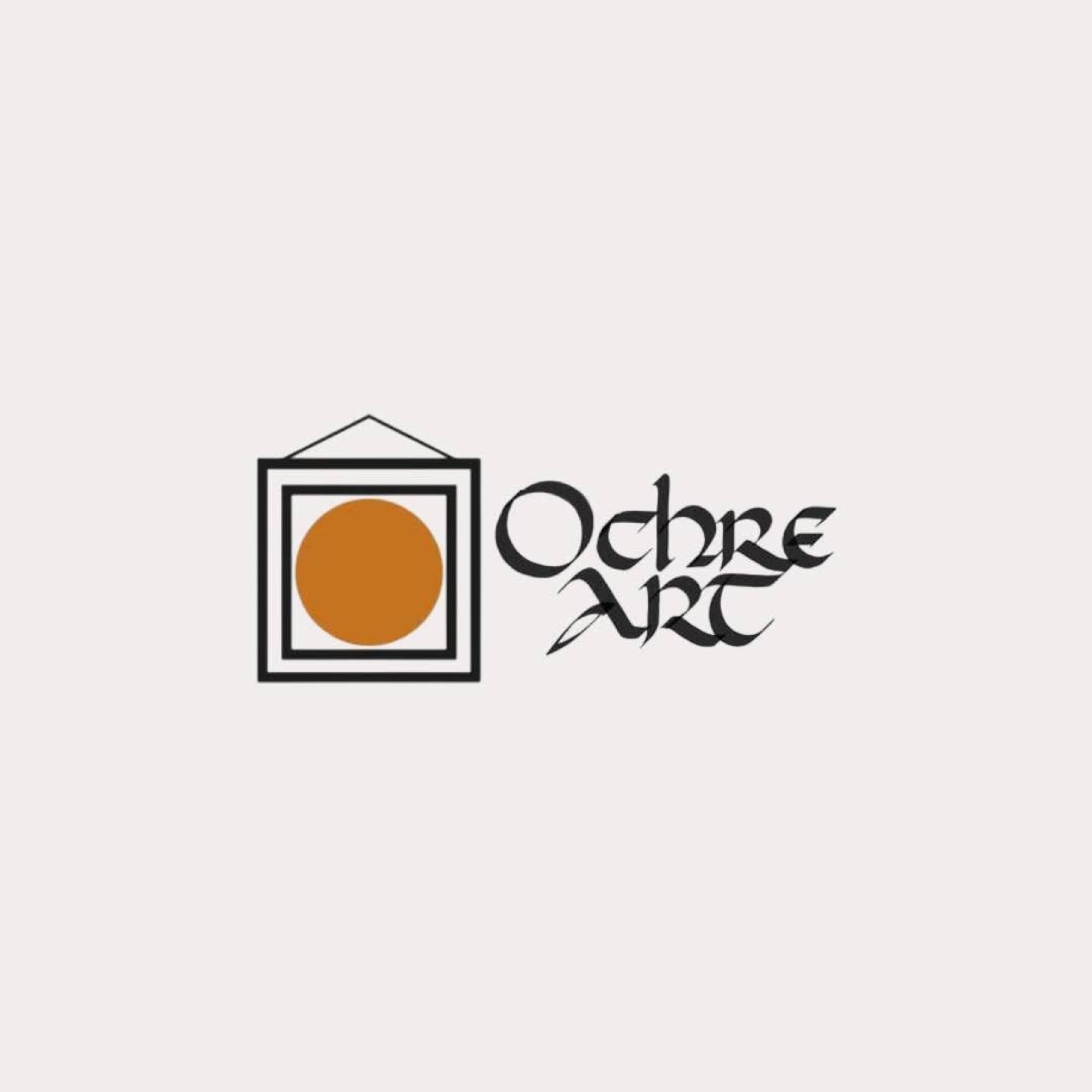 Logo design for Ochre Art, pairing a framed-artwork icon with a hand-lettered wordmark