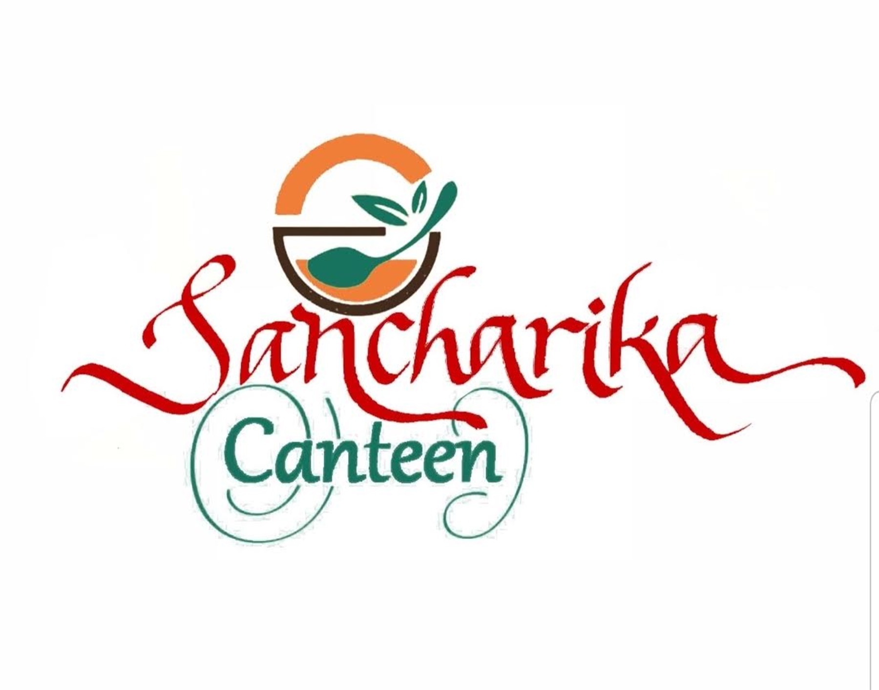Colourful logo design for Sancharika Canteen, combining a bowl-and-spoon icon with hand-lettered script